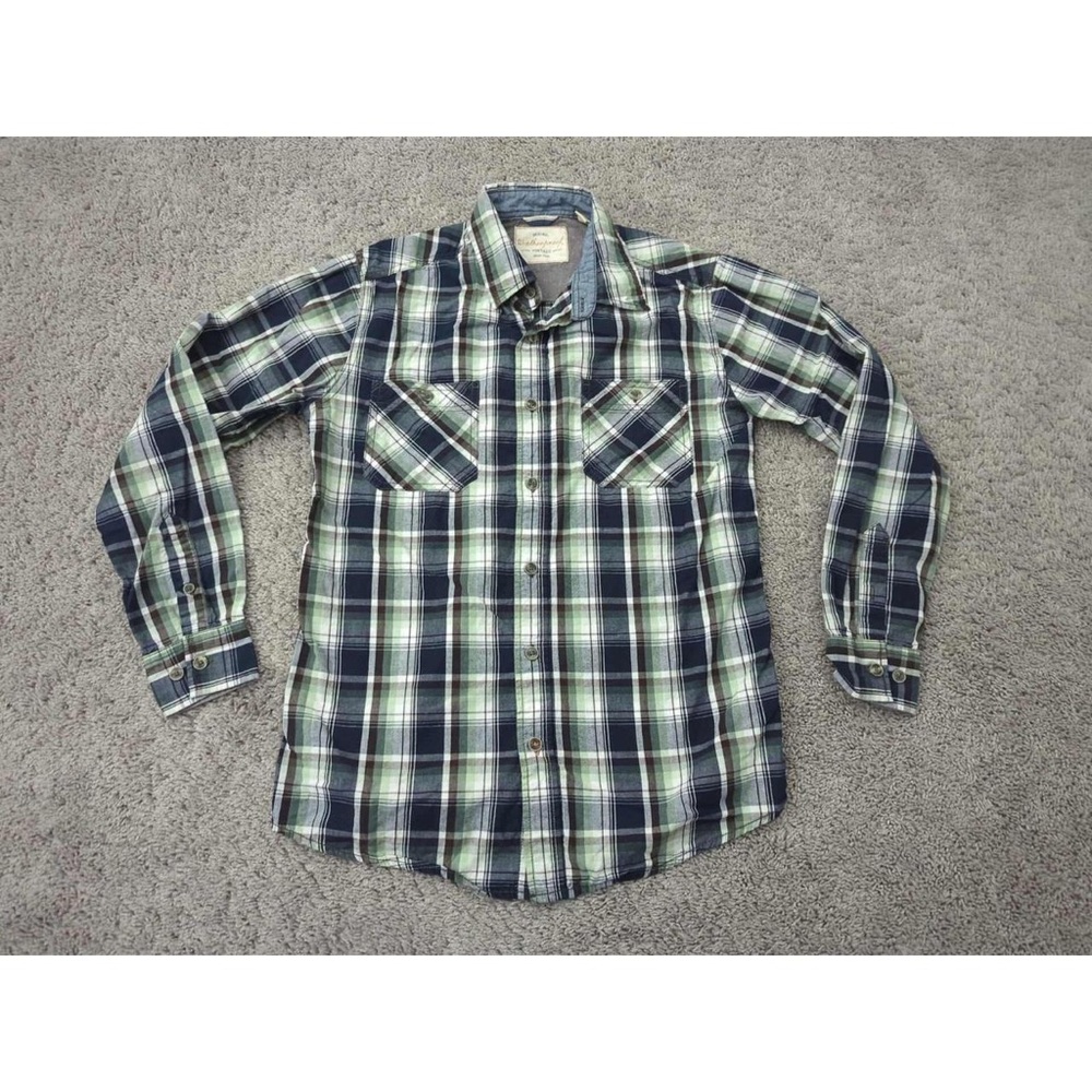 Weatherproof Plaid Button-Down Shirt in Green and Blue